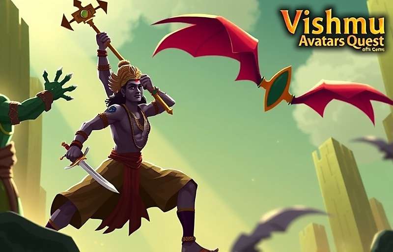 Vishnu Avatars Quest combat scene featuring Lord Rama with Vishnu Avatars Quest watermark
